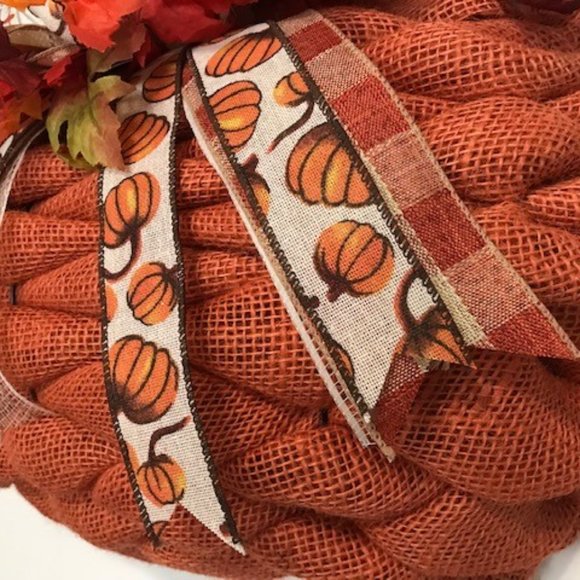 ❌ SOLD PRIVATE ❌ Handcrafted Fall 3D Pumpkin Burlap Wreath - Picture 3 of 3
